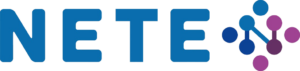 Das Bild zeigt das Wort „NETE“ in blauen Großbuchstaben, wobei rechts neben dem Text ein Netzwerk aus miteinander verbundenen blauen und violetten Punkten einen stilisierten Buchstaben „N“ bildet.